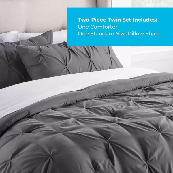 imageLINENSPA All Season Hypoallergenic Down Alternative Microfiber Comforter Twin Ash GrayWhitePinch PleatGrey