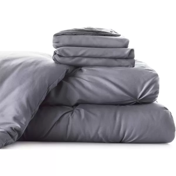 imageLINENSPA All Season Hypoallergenic Down Alternative Microfiber Comforter Twin Ash GrayWhitePinch PleatGrey