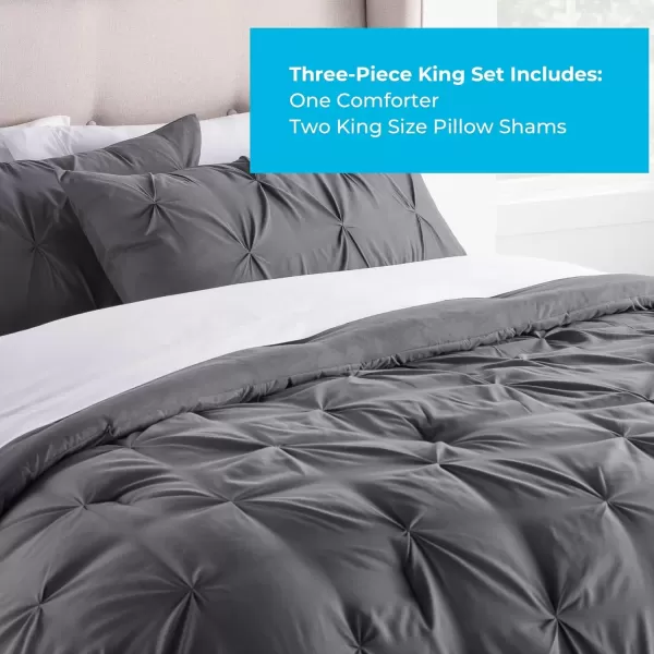 imageLINENSPA All Season Hypoallergenic Down Alternative Microfiber Comforter Twin Ash GrayWhitePinch PleatGrey