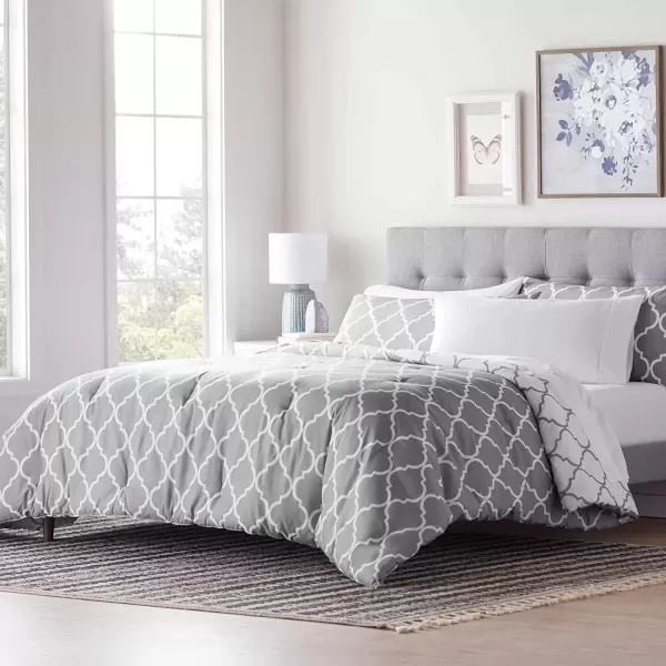 imageLINENSPA All Season Hypoallergenic Down Alternative Microfiber Comforter Twin Ash GrayWhitePinch PleatWhite
