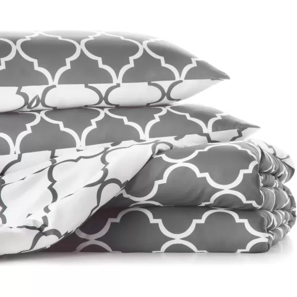 imageLINENSPA All Season Hypoallergenic Down Alternative Microfiber Comforter Twin Ash GrayWhiteQuatrefoilGrey