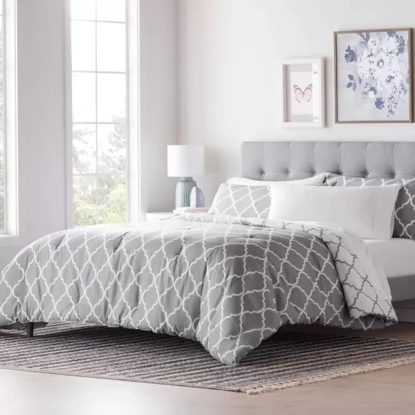 imageLINENSPA All Season Hypoallergenic Down Alternative Microfiber Comforter Twin Ash GrayWhiteQuatrefoilGrey