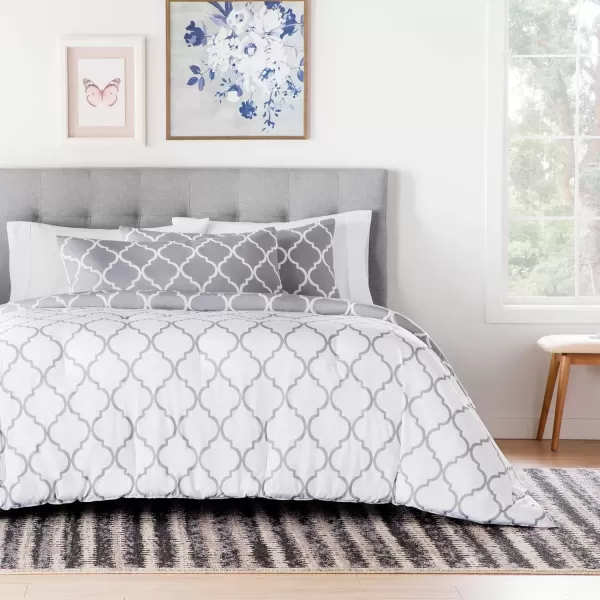 imageLINENSPA All Season Hypoallergenic Down Alternative Microfiber Comforter Twin Ash GrayWhiteQuatrefoilGrey