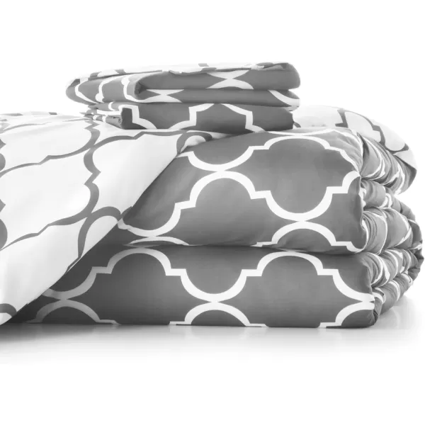 imageLINENSPA All Season Hypoallergenic Down Alternative Microfiber Comforter Twin Ash GrayWhiteQuatrefoilGrey