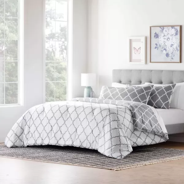 imageLINENSPA All Season Hypoallergenic Down Alternative Microfiber Comforter Twin Ash GrayWhiteQuatrefoilGrey