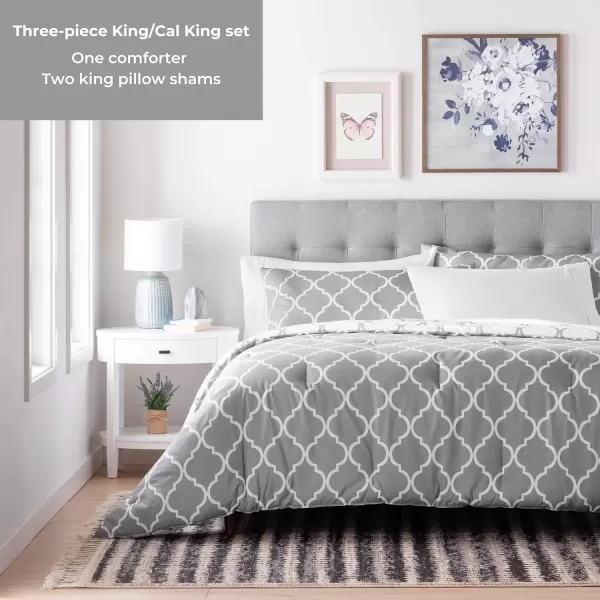 imageLINENSPA All Season Hypoallergenic Down Alternative Microfiber Comforter Twin Ash GrayWhiteQuatrefoilGrey