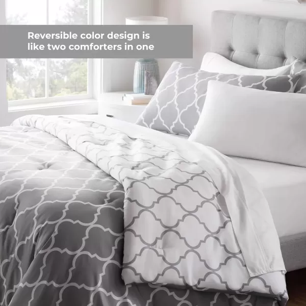 imageLINENSPA All Season Hypoallergenic Down Alternative Microfiber Comforter Twin Ash GrayWhiteQuatrefoilGrey