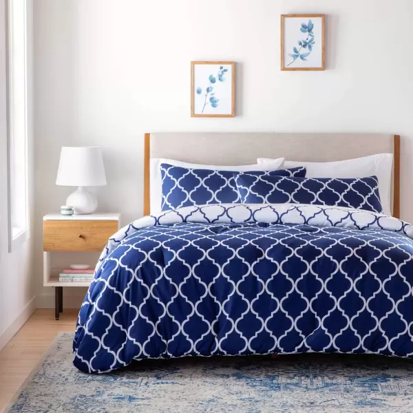 imageLINENSPA All Season Hypoallergenic Down Alternative Microfiber Comforter Twin Ash GrayWhiteQuatrefoilNavy