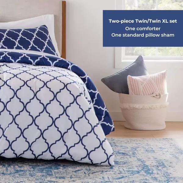 imageLINENSPA All Season Hypoallergenic Down Alternative Microfiber Comforter Twin Ash GrayWhiteQuatrefoilNavy