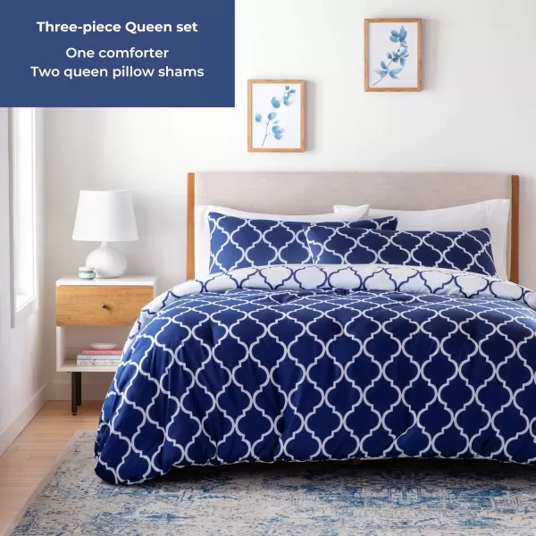 imageLINENSPA All Season Hypoallergenic Down Alternative Microfiber Comforter Twin Ash GrayWhiteQuatrefoilNavy