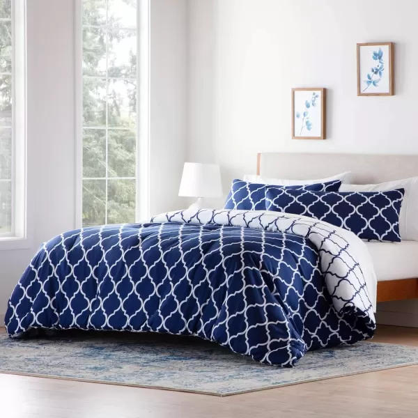 imageLINENSPA All Season Hypoallergenic Down Alternative Microfiber Comforter Twin Ash GrayWhiteQuatrefoilNavy