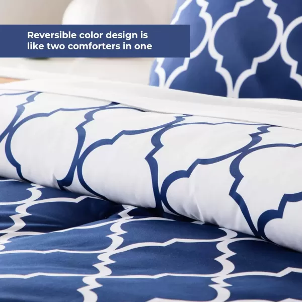 imageLINENSPA All Season Hypoallergenic Down Alternative Microfiber Comforter Twin Ash GrayWhiteQuatrefoilNavy