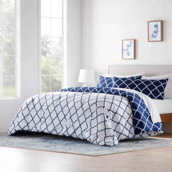 imageLINENSPA All Season Hypoallergenic Down Alternative Microfiber Comforter Twin Ash GrayWhiteQuatrefoilNavy