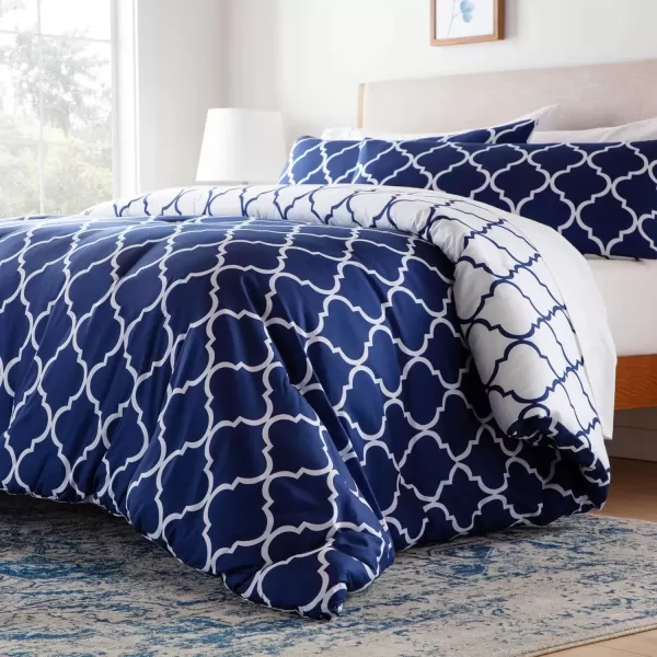 imageLINENSPA All Season Hypoallergenic Down Alternative Microfiber Comforter Twin Ash GrayWhiteQuatrefoilNavy