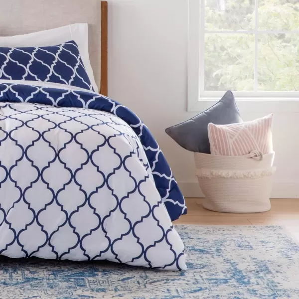 imageLINENSPA All Season Hypoallergenic Down Alternative Microfiber Comforter Twin Ash GrayWhiteQuatrefoilNavy