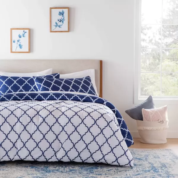 imageLINENSPA All Season Hypoallergenic Down Alternative Microfiber Comforter Twin Ash GrayWhiteQuatrefoilNavy