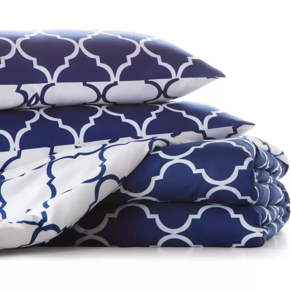 imageLINENSPA All Season Hypoallergenic Down Alternative Microfiber Comforter Twin Ash GrayWhiteQuatrefoilNavy