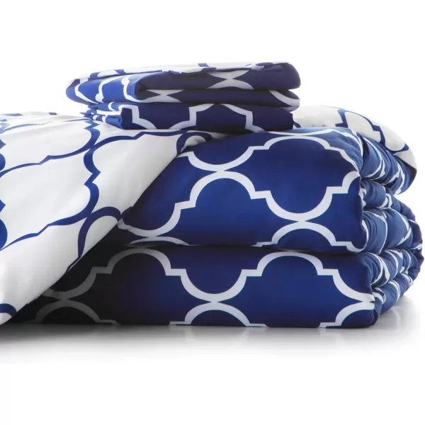 imageLINENSPA All Season Hypoallergenic Down Alternative Microfiber Comforter Twin Ash GrayWhiteQuatrefoilNavy