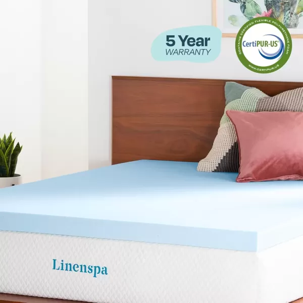 imageLINENSPA Memory Foam Mattress Topper  2 Inch Gel Infused Memory Foam  Plush Feel  Cooling and Pressure Relieving  CertiPUR Certified  Dorm Room Essentials  Queen SizeFull