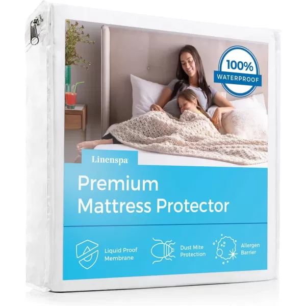 imageLINENSPA Premium Mattress Protector  White  Twin XL Size  Breathable Polyester  Fitted Style  Waterproof Design  Machine Washable ampamp Dryer Safe  Mattress Protector for Kids Teens and AdultsWhite