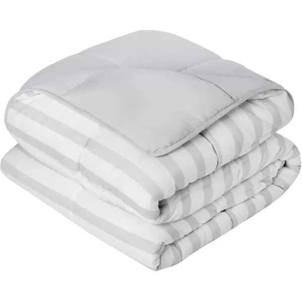 imageLINENSPA White Down Alternative Comforter and Duvet Insert  AllSeason Comforter  Box Stitched Comforter  Bedding for Kids Teens and Adults  Twin XLGreyWhite Stripe