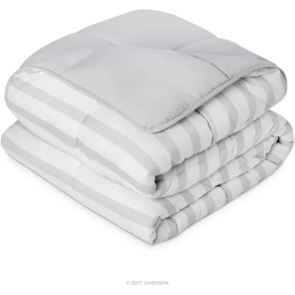 imageLINENSPA White Down Alternative Comforter and Duvet Insert  AllSeason Comforter  Box Stitched Comforter  Bedding for Kids Teens and Adults  Twin XLGreyWhite Stripe