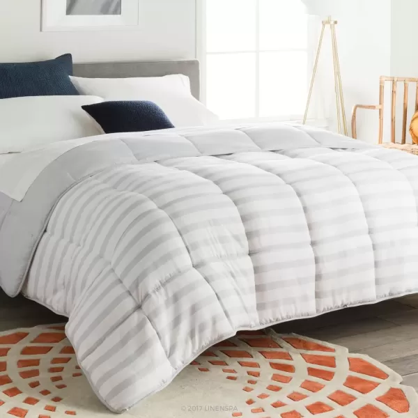 imageLINENSPA White Down Alternative Comforter and Duvet Insert  AllSeason Comforter  Box Stitched Comforter  Bedding for Kids Teens and Adults  Twin XLGreyWhite Stripe