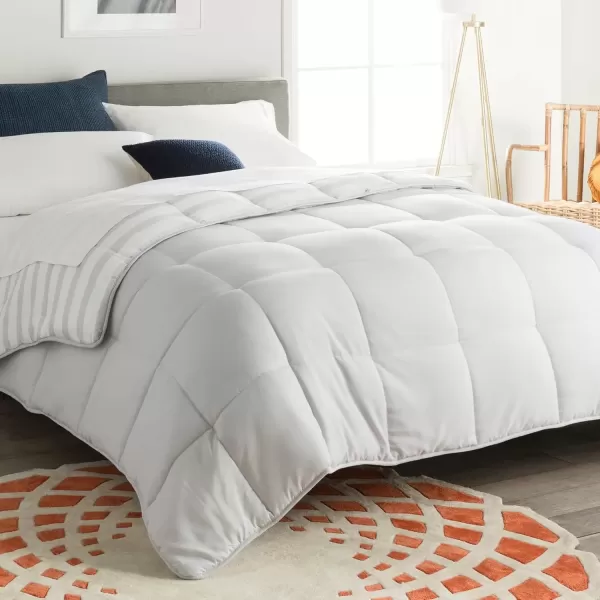 imageLINENSPA White Down Alternative Comforter and Duvet Insert  AllSeason Comforter  Box Stitched Comforter  Bedding for Kids Teens and Adults  Twin XLGreyWhite Stripe