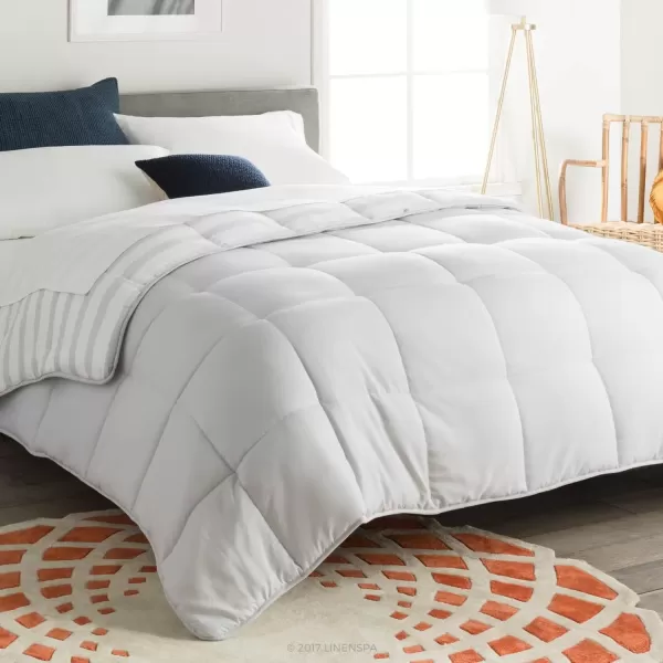 imageLINENSPA White Down Alternative Comforter and Duvet Insert  AllSeason Comforter  Box Stitched Comforter  Bedding for Kids Teens and Adults  Twin XLGreyWhite Stripe