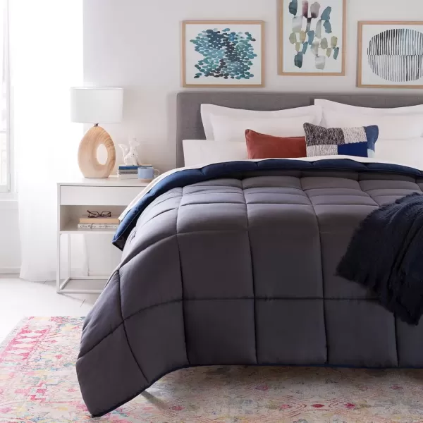 imageLINENSPA White Down Alternative Comforter and Duvet Insert  AllSeason Comforter  Box Stitched Comforter  Bedding for Kids Teens and Adults  Twin XLNavyGraphite