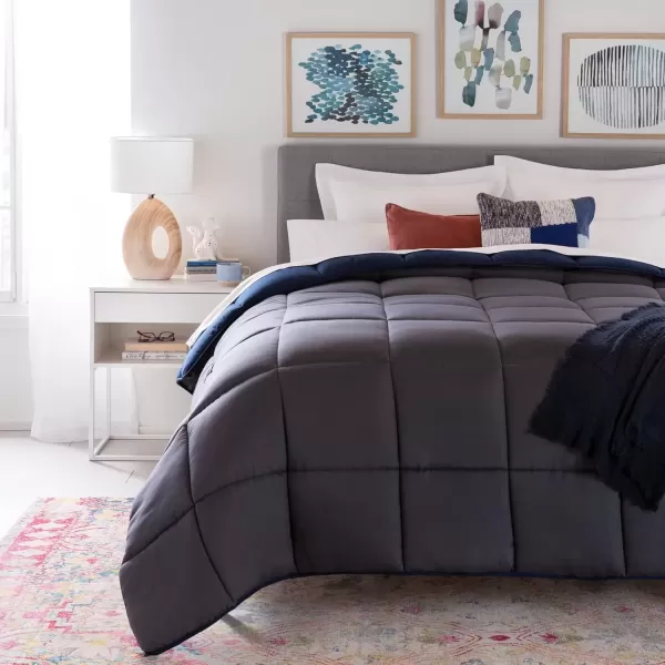 imageLINENSPA White Down Alternative Comforter and Duvet Insert  AllSeason Comforter  Box Stitched Comforter  Bedding for Kids Teens and Adults  Twin XLNavyGraphite