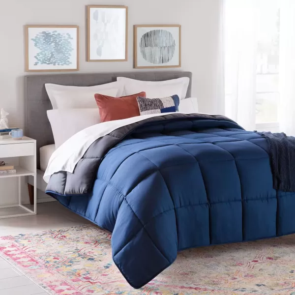 imageLINENSPA White Down Alternative Comforter and Duvet Insert  AllSeason Comforter  Box Stitched Comforter  Bedding for Kids Teens and Adults  Twin XLNavyGraphite