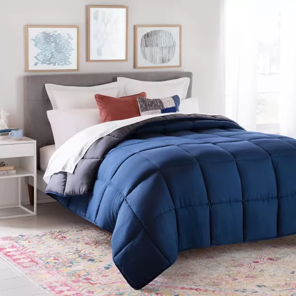 imageLINENSPA White Down Alternative Comforter and Duvet Insert  AllSeason Comforter  Box Stitched Comforter  Bedding for Kids Teens and Adults  Twin XLNavyGraphite
