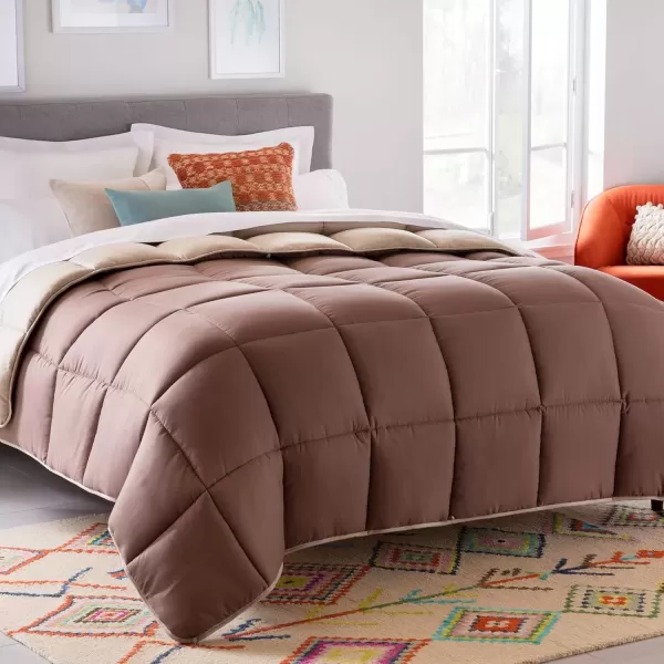 imageLINENSPA White Down Alternative Comforter and Duvet Insert  AllSeason Comforter  Box Stitched Comforter  Bedding for Kids Teens and Adults  Twin XLSandMocha