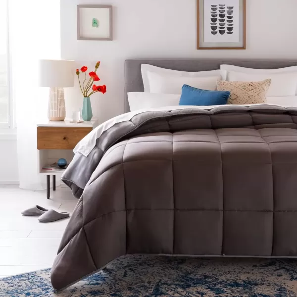 imageLINENSPA White Down Alternative Comforter and Duvet Insert  AllSeason Comforter  Box Stitched Comforter  Bedding for Kids Teens and Adults  Twin XLStoneCharcoal