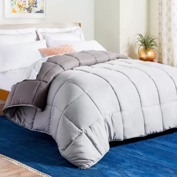 imageLINENSPA White Down Alternative Comforter and Duvet Insert  AllSeason Comforter  Box Stitched Comforter  Bedding for Kids Teens and Adults  Twin XLStoneCharcoal