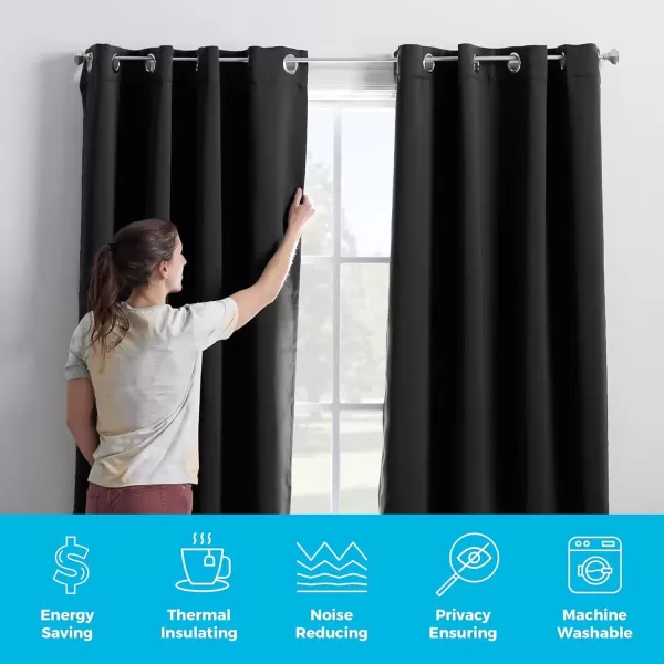 imageLinenspa 100 Blackout Curtain 2 Panels Set  Navy Curtains 95 Inch Length  Thermal Insulated Noise Reducing  Dorm Room Essentials 52 x 95Black