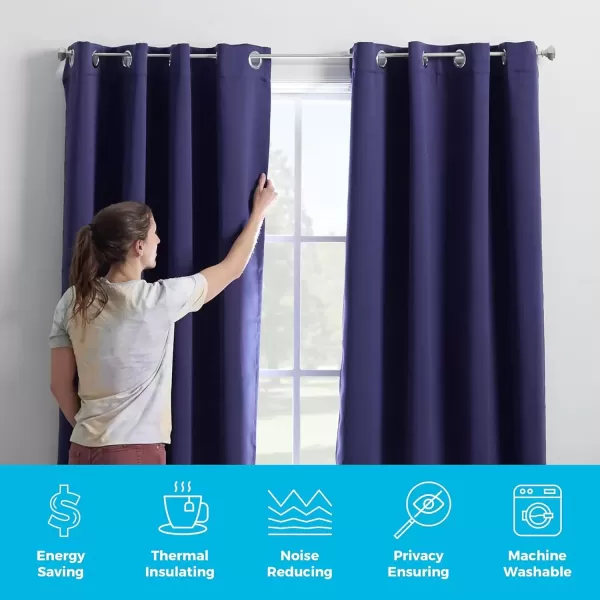 imageLinenspa 100 Blackout Curtain 2 Panels Set  Navy Curtains 95 Inch Length  Thermal Insulated Noise Reducing  Dorm Room Essentials 52 x 95Navy