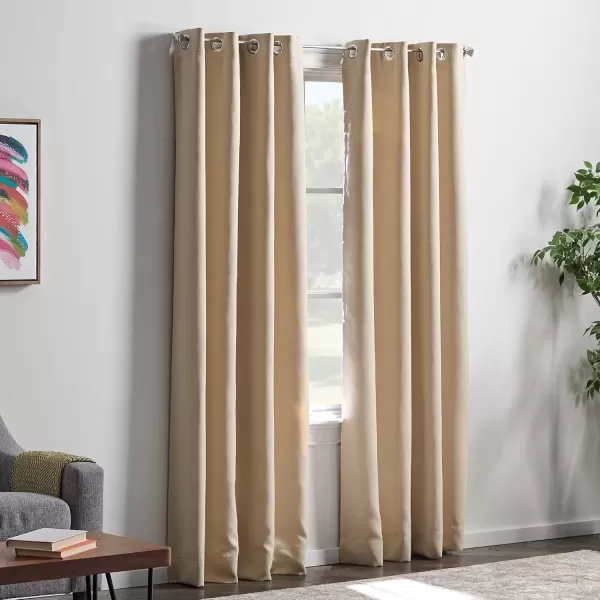 imageLinenspa 100 Blackout Curtain 2 Panels Set  Navy Curtains 95 Inch Length  Thermal Insulated Noise Reducing  Dorm Room Essentials 52 x 95Tan