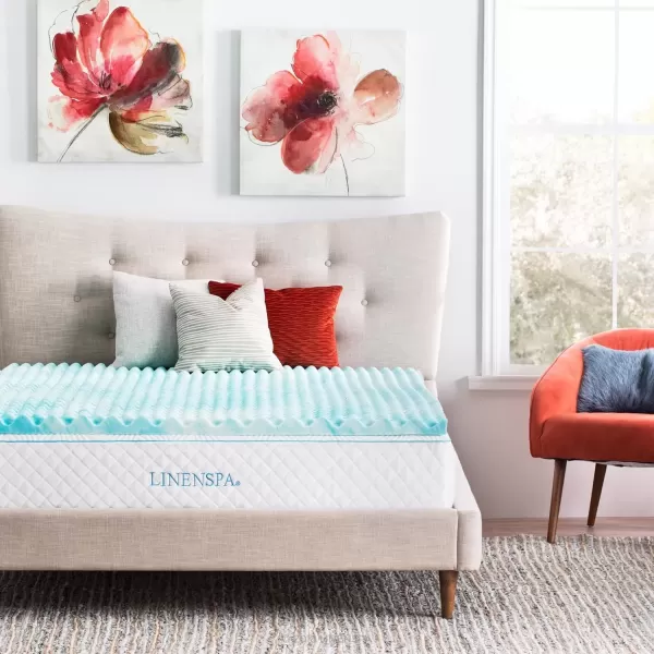 imageLinenspa 3 Inch Convoluted Gel Swirl Memory Foam Mattress Topper  Promotes Airflow  Relieves Pressure Points  QueenCalifornia King
