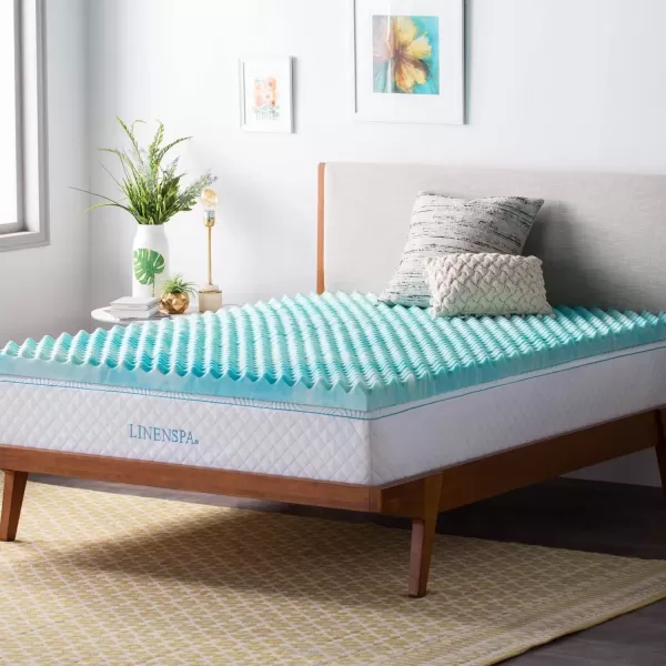 imageLinenspa 3 Inch Convoluted Gel Swirl Memory Foam Mattress Topper  Promotes Airflow  Relieves Pressure Points  QueenCalifornia King