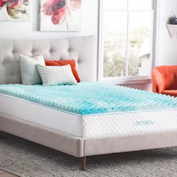 imageLinenspa 3 Inch Convoluted Gel Swirl Memory Foam Mattress Topper  Promotes Airflow  Relieves Pressure Points  QueenCalifornia King