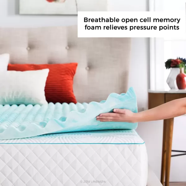 imageLinenspa 3 Inch Convoluted Gel Swirl Memory Foam Mattress Topper  Promotes Airflow  Relieves Pressure Points  QueenCalifornia King
