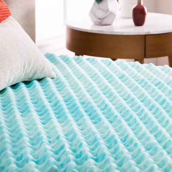 imageLinenspa 3 Inch Convoluted Gel Swirl Memory Foam Mattress Topper  Promotes Airflow  Relieves Pressure Points  QueenFull