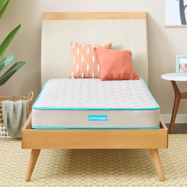 imageLinenspa 6 Inch Mattress  Firm Feel  Bonnell Spring with Foam Layer  Mattress in a Box  Youth or Kids Bed  Guest Bedroom  Durable and Breathable Support  Affordable  Narrow Twin Size GreyTwin