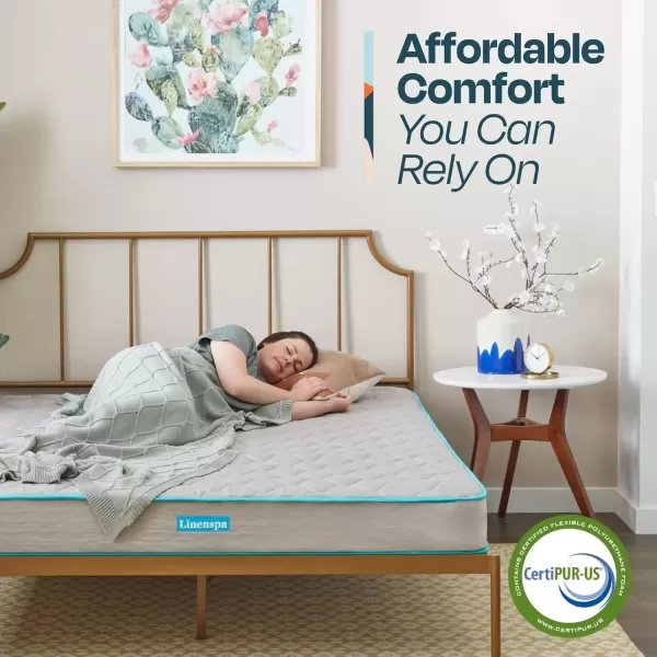 imageLinenspa 6 Inch Mattress  Firm Feel  Bonnell Spring with Foam Layer  Mattress in a Box  Youth or Kids Bed  Guest Bedroom  Durable and Breathable Support  Affordable  Narrow Twin Size GreyFull