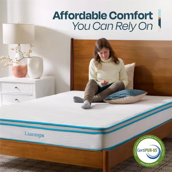 imageLinenspa 8 Inch Memory Foam and Spring Hybrid Mattress  Medium Firm Feel  Bed in a Box  Quality Comfort and Adaptive Support  Breathable  Cooling  Guest and Kids Bedroom  Twin SizeQueen