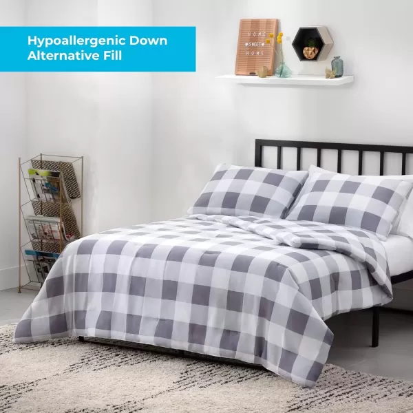 imageLinenspa All Season Hypoallergenic Down Alternative Microfiber Comforter  Twin XL GrayWhite Twin XL Size Dorm Room EssentialsBuffalo PlaidGrey