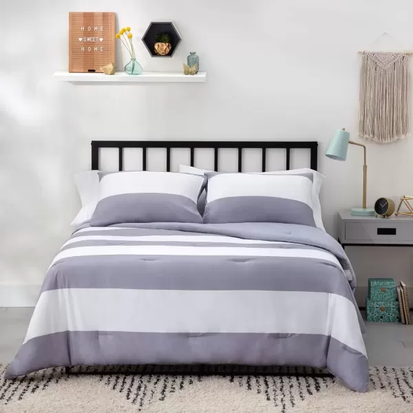 imageLinenspa All Season Hypoallergenic Down Alternative Microfiber Comforter  Twin XL GrayWhite Twin XL Size Dorm Room EssentialsRugby StripeGrey
