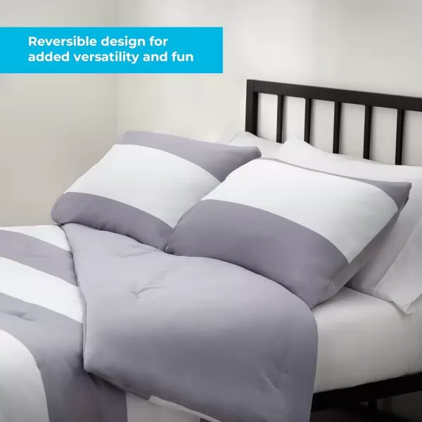 imageLinenspa All Season Hypoallergenic Down Alternative Microfiber Comforter  Twin XL GrayWhite Twin XL Size Dorm Room EssentialsRugby StripeGrey